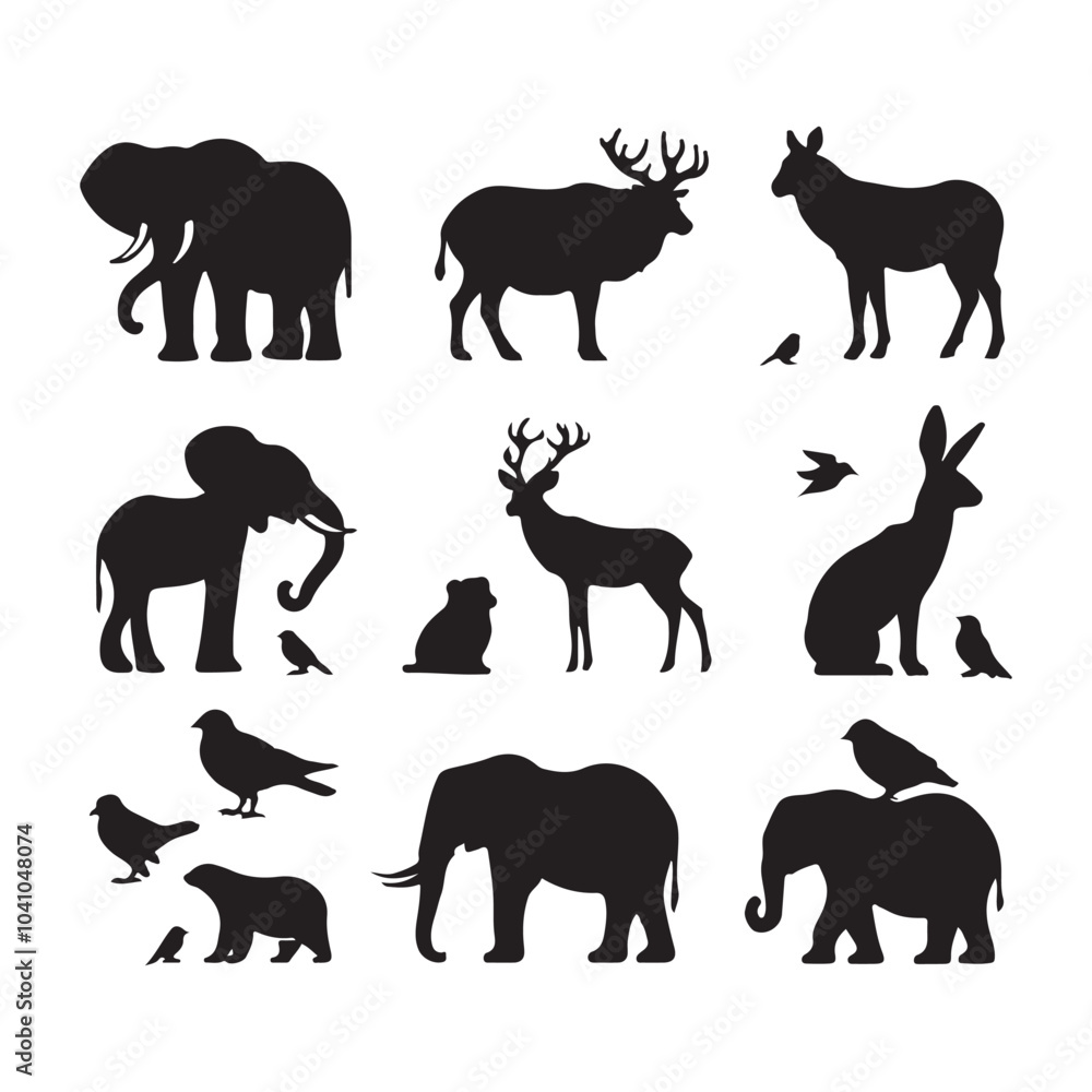 Fototapeta premium Set of Animals Vector Silhouettes of Various Animal Collection.
