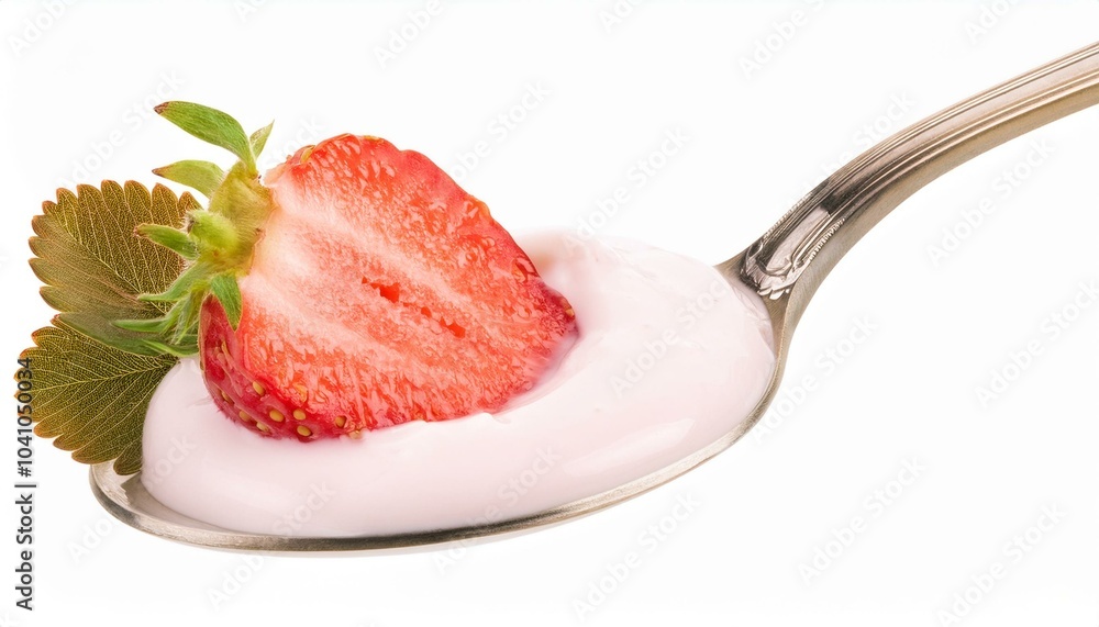 Spoon of yogurt and strawberries isolated on a white background. ai generated Spoon of yogurt and strawberries isolated on a white background. ai generated
