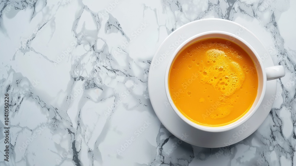 Creamy Velvety Pumpkin Soup with Elegant Marble Background Creamy Velvety Pumpkin Soup with Elegant Marble Background