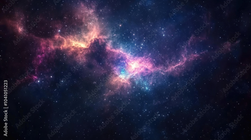 Naklejka premium A stunning galaxy of stars and colorful nebulas, glowing against the backdrop of deep space, symbolizing the mysteries of the universe