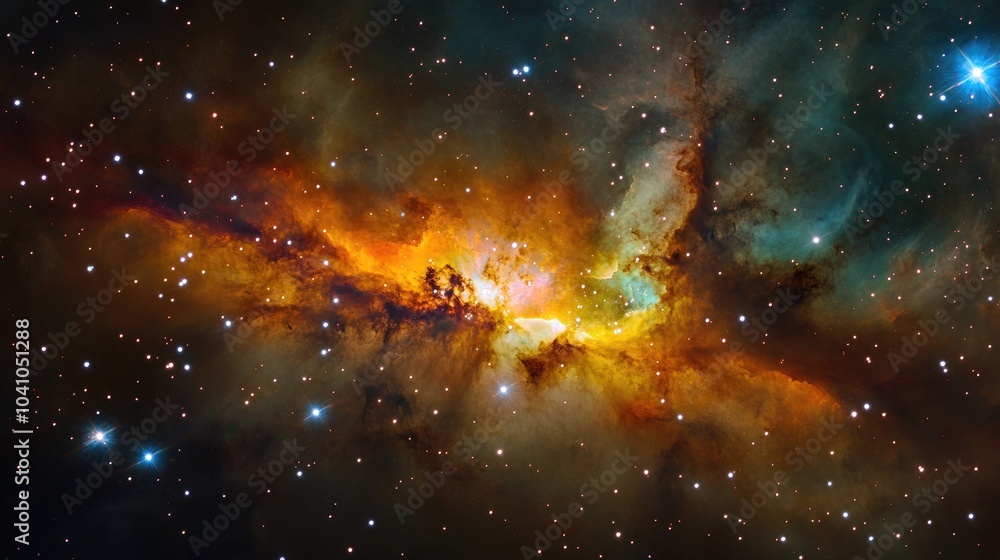 Obraz premium A vibrant galaxy of stars and nebulas, glowing in brilliant colors across deep space, capturing the infinite wonders of the universe