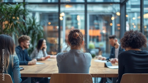 A team engages in a brainstorming session with a glass backdrop