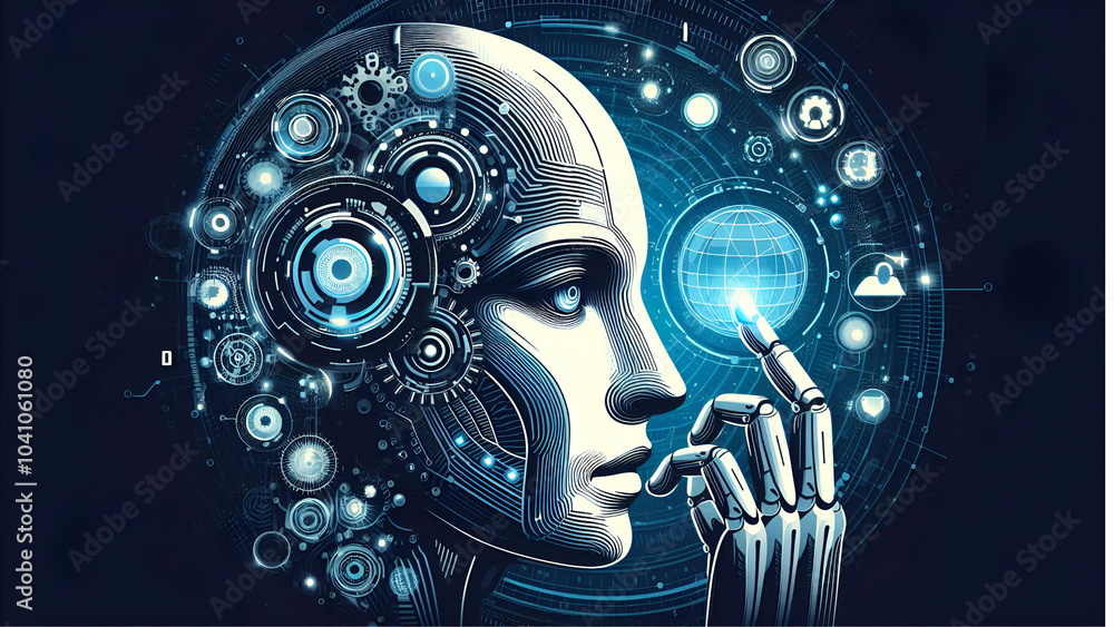 illustration of a human head with a blue ray scanning the brain highlighting gears symbolizing technology creativity and thinking illustration of a human head with a blue ray scanning the brain highlighting gears symbolizing technology creativity and thinking