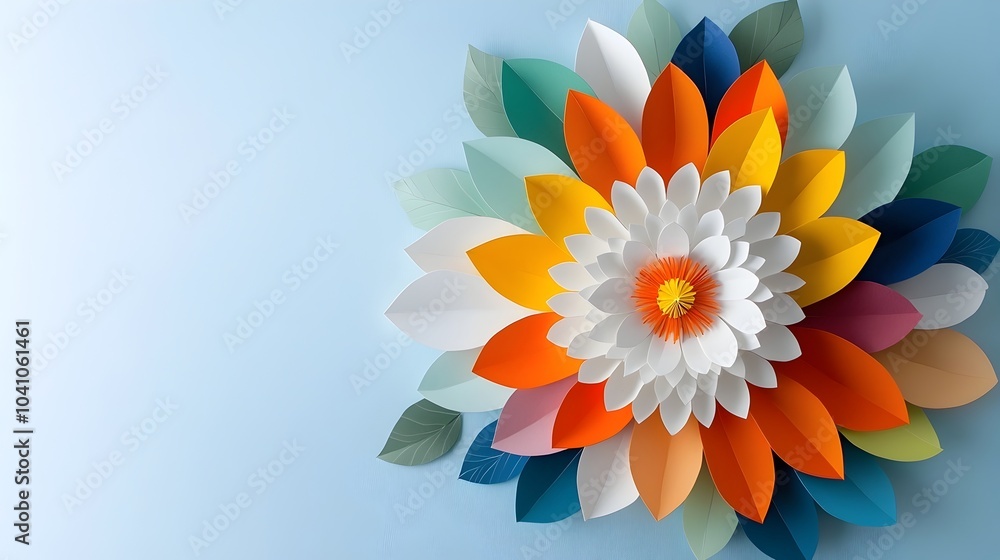 Fototapeta premium Vibrant Symmetrical Mandala Silhouette with Layered Cutout Design Colorful Digital Paper Art Perfect for Meditation Spiritual and Abstract Backgrounds