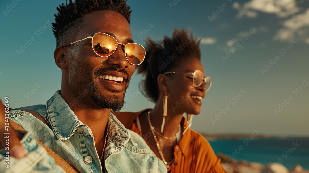 A family taking a road trip, Two stylish friends enjoy a sunny day by the beach, sharing smiles and laughter with a picturesque backdrop. A family taking a road trip, Two stylish friends enjoy a sunny day by the beach, sharing smiles and laughter with a picturesque backdrop.
