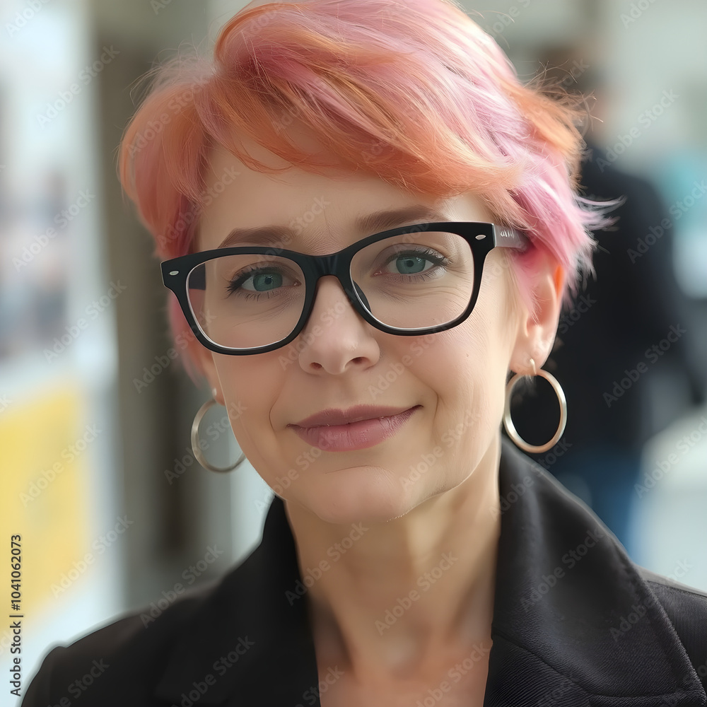 Mujer moderna con cabello rosa y una actitud llena de energía Mujer moderna con cabello rosa y una actitud llena de energía
