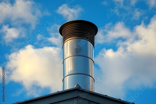 Modern Metal Chimney Against a Blue Sky