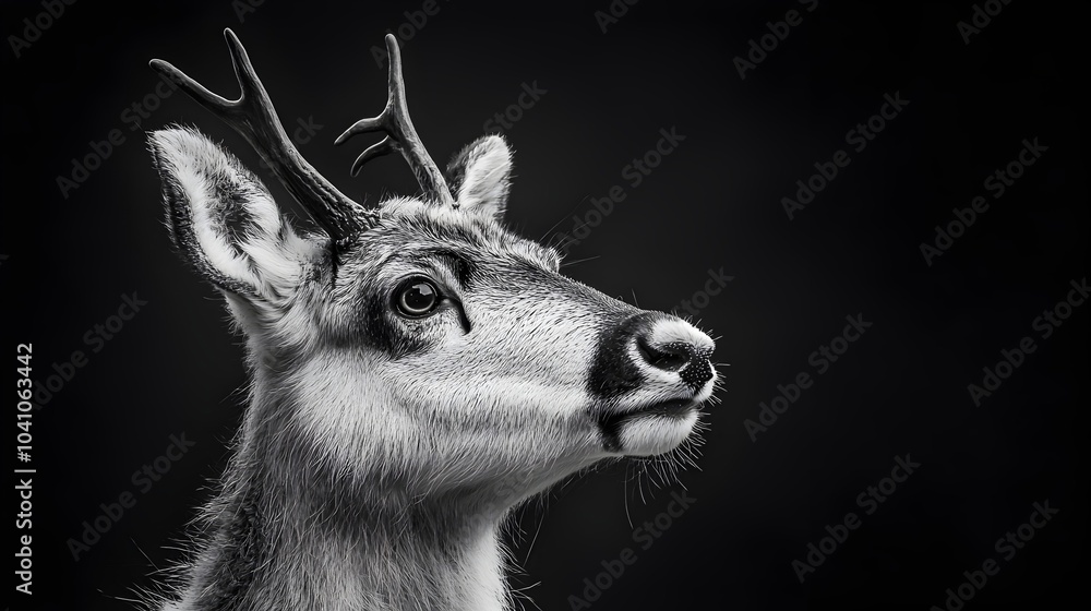 Obraz premium Curious Reindeer with Sideways Glance in Black and White