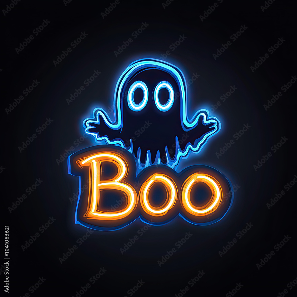 Fun neon-style illustration of a ghost shouting Fun neon-style illustration of a ghost shouting