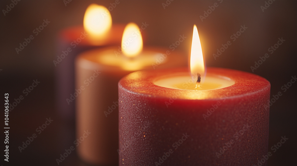 Close-up of beautifully lit Kwanzaa candles with warm flames against a soft background Close-up of beautifully lit Kwanzaa candles with warm flames against a soft background
