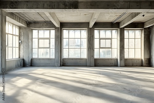 Wallpaper Mural Empty Concrete Room with Large Windows and Exposed Beams Torontodigital.ca