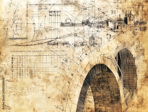 Renaissance Engineering Masterpiece: Intricate Blueprints and Mathematical Notations - Perfect for a Sporty Interior Poster or Art Display