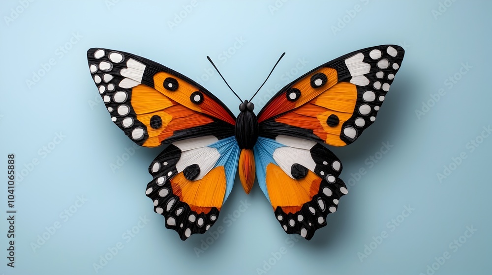 Obraz premium Symmetrical butterfly silhouette with intricate fractal patterns and vibrant layered paper cut designs creating a mesmerizing captivating and visually striking abstract artwork