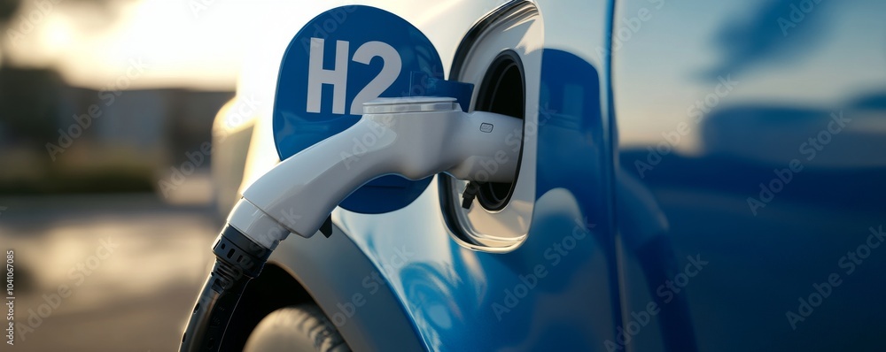 Close-up of hydrogen car fuel cell connector