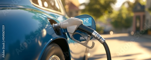 Obraz na płótnie Photorealistic 3D render of a hydrogen-powered car refueling w salonie