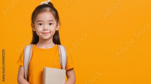 Asian kid girl wearing school costume