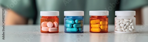 Patient organizing daily medication doses in pill containers, minimalist home setting, people  medication  routine, personal health concept