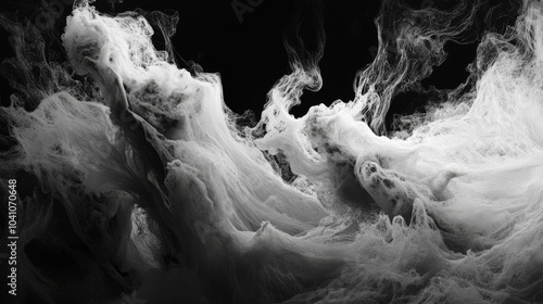 billowing steam wisps, delicate smoke tendrils, inky void background, chiaroscuro lighting technique, minimalist composition, atmospheric fine art