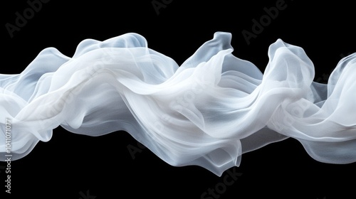 ephemeral smoke sculpture, flowing white currents, obsidian backdrop, high-speed capture, environmental art concept, avant-garde scientific visualization