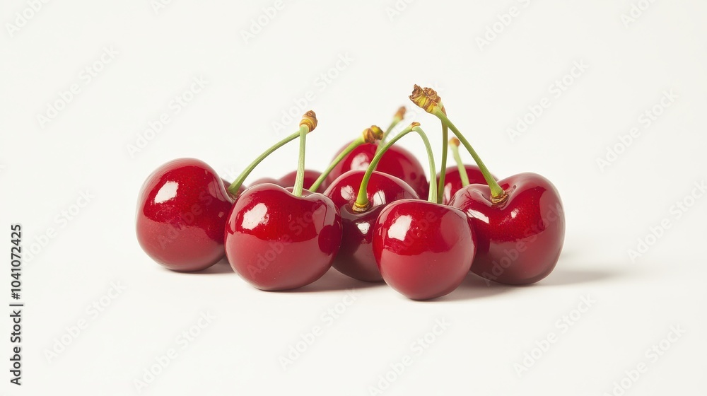 Fresh red cherries on white background: vibrant and minimalist stock photography Fresh red cherries on white background: vibrant and minimalist stock photography