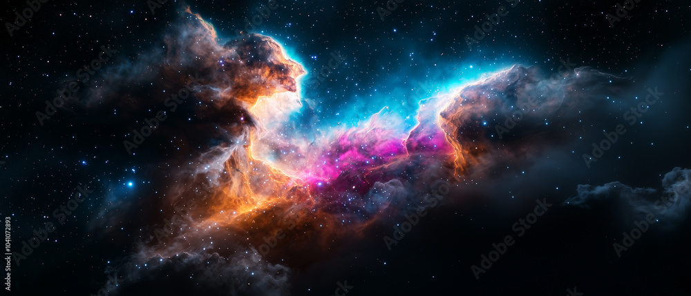 Fototapeta premium stunning cosmic nebula filled with vibrant colors and swirling gases, showcasing beauty of universe. This celestial scene captures essence of space exploration and mysteries of cosmos