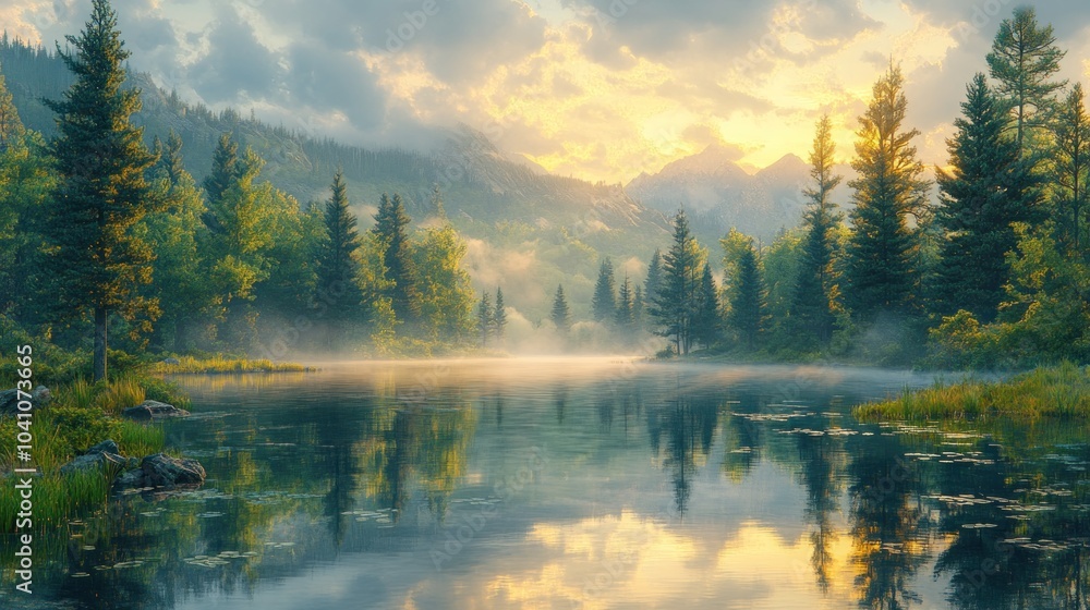 Serene landscape with a river, mountains, and lush greenery. Serene landscape with a river, mountains, and lush greenery.