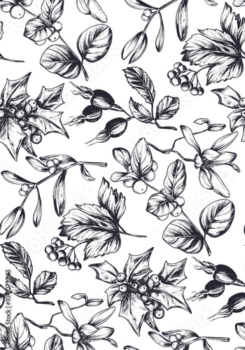 Wallpaper Mural Vector seamless pattern with winter flowers and plants. Christmas endless background. Torontodigital.ca
