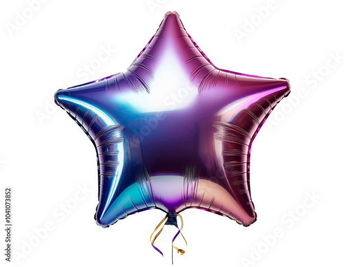 Multicolored and shiny star-shaped party balloon. With white background