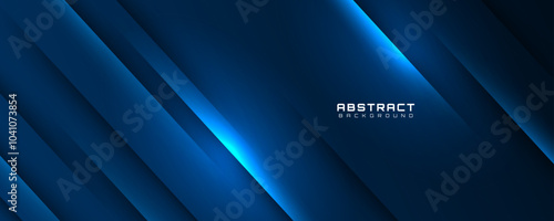 3D blue abstract background overlap layer on dark space with glowing lines effect decoration. Modern graphic design element cutout shape style concept for web banner, flyer, card, or brochure cover