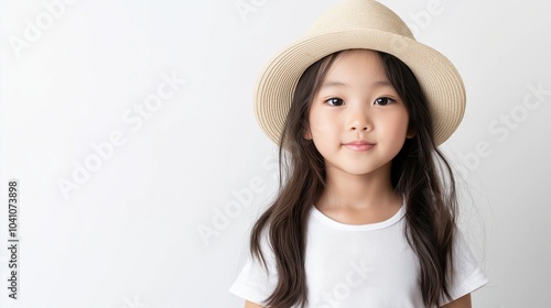 Asian kid girl wearing hat