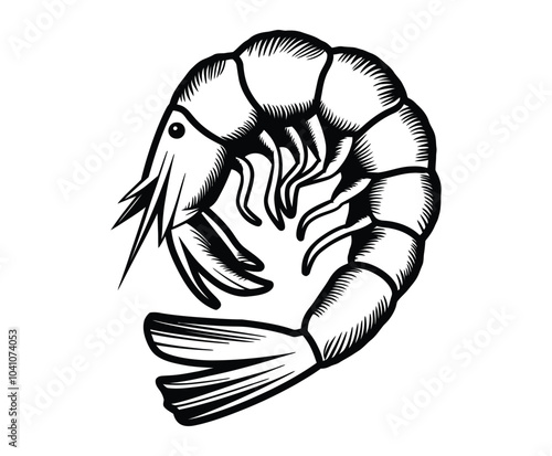 Curled Crustacean Silhouette EPS Vector Template Illustration