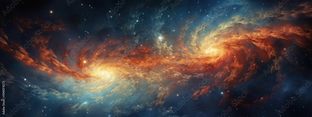 Two swirling nebulas in space. Two swirling nebulas in space.