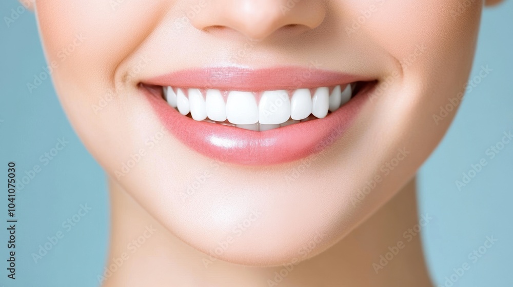 Obraz premium Close-up of a smiling woman's face with a bright white smile.