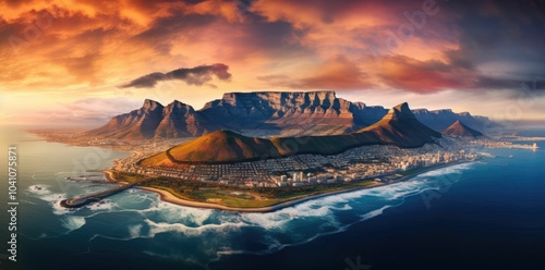 Aerial view of Cape Town at sunset.