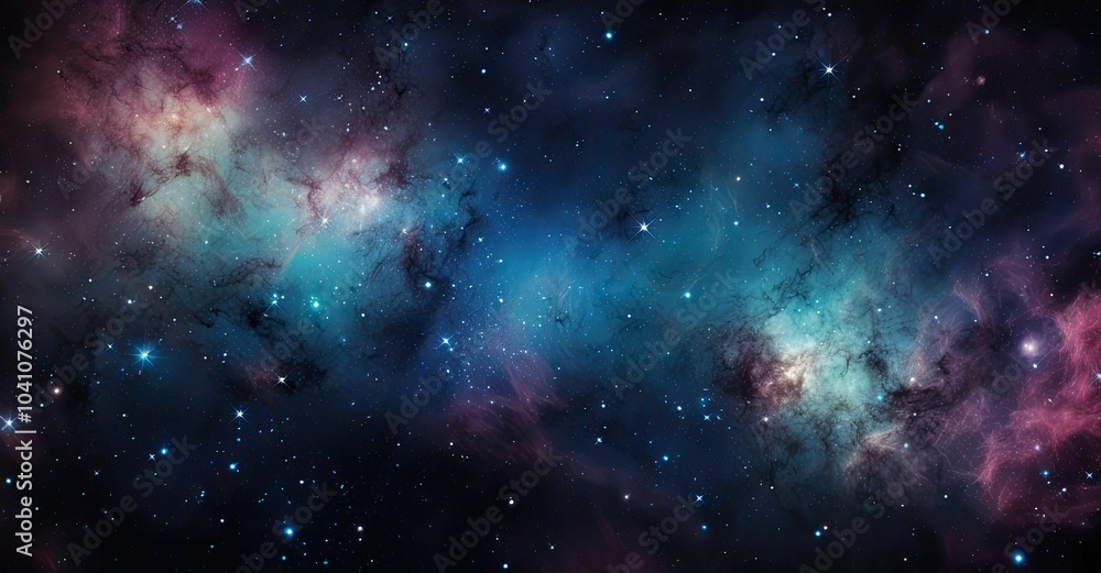 Naklejka premium A dark space scene with stars and nebulae.