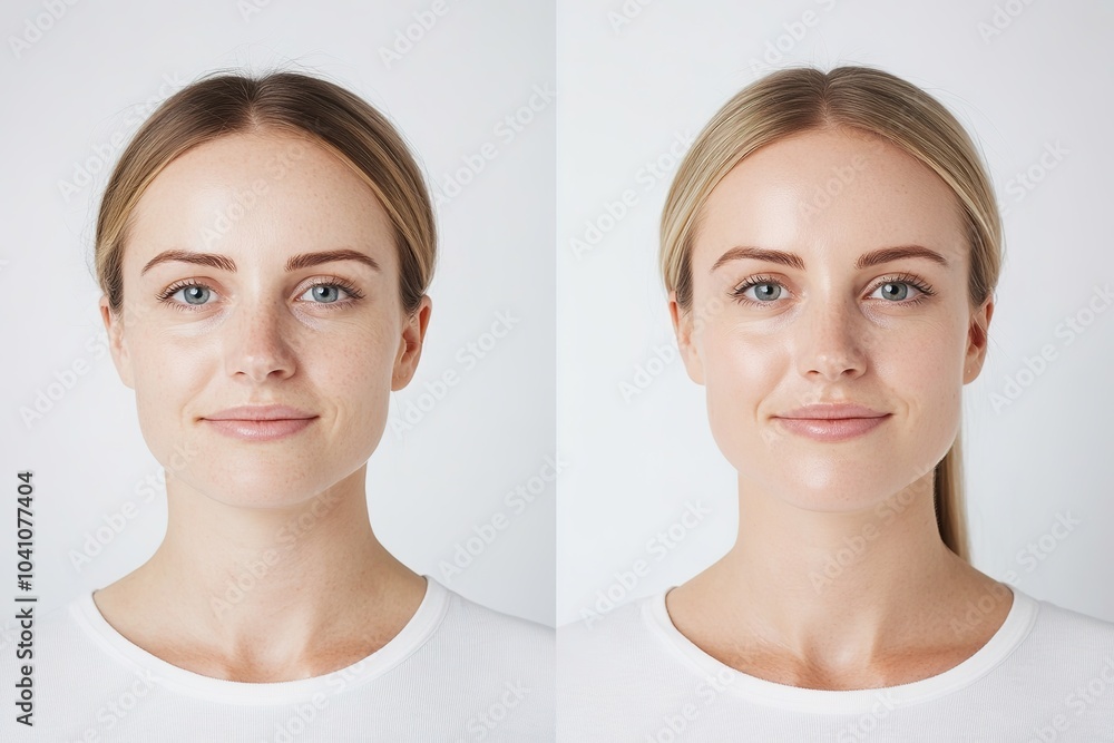 Before and after skin treatment comparison of woman's face Before and after skin treatment comparison of woman's face