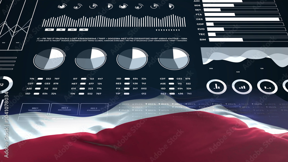 Costa Rica flag - Waving flag on report analytics data statement Costa Rica flag - Waving flag on report analytics data statement