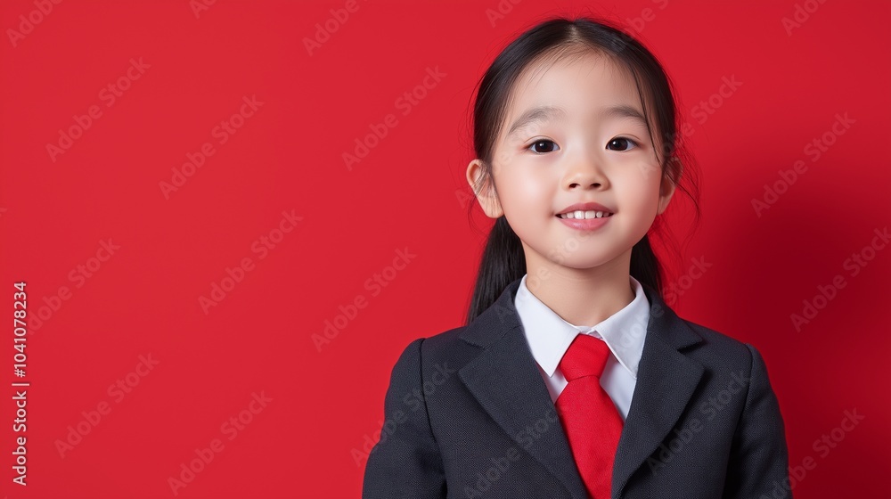 Asian kid girl wearing school costume Asian kid girl wearing school costume
