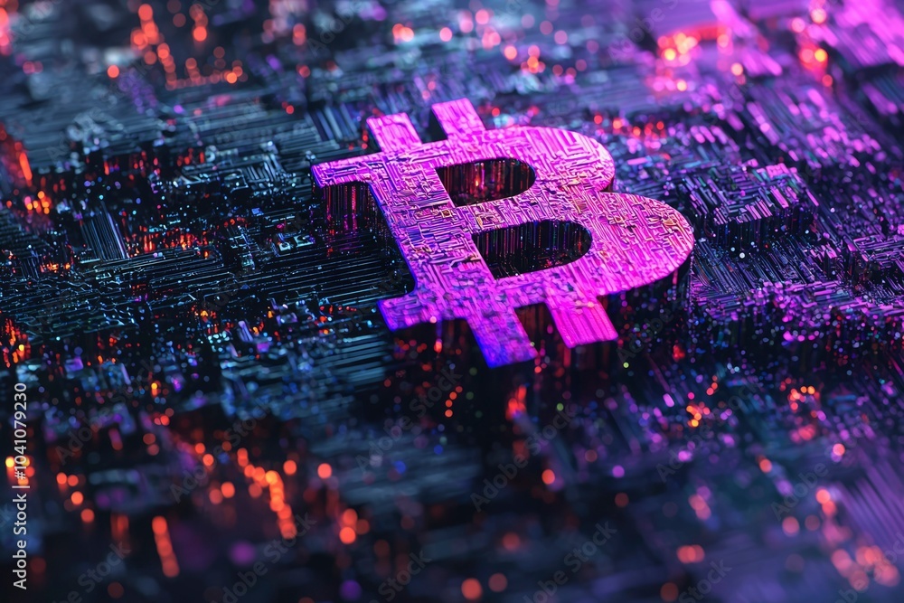 3D Rendered Bitcoin Symbol on a Circuit Board 3D Rendered Bitcoin Symbol on a Circuit Board