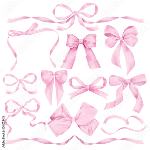 Vector set of bows. Digitally drawn to look like watercolor style illustrations. Isolated on white background.