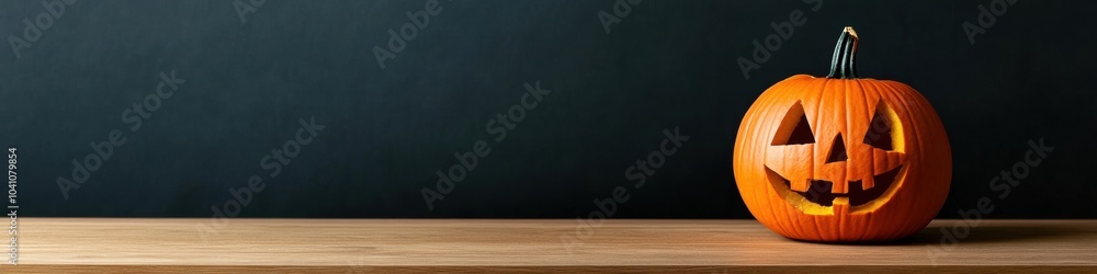 Jack-o'-lantern glowing on a wooden table against a dark background, AI Jack-o'-lantern glowing on a wooden table against a dark background, AI