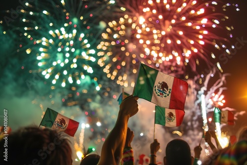 Mexican flag raised at fireworks celebration photo