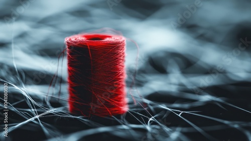 Isolated red thread among whiote threads photo