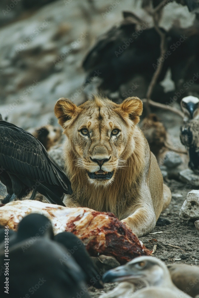 Fototapeta premium Lion and Dead Bird