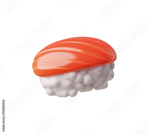 3D sushi icon with fresh salmon and rice isolated on a white background