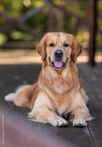 beautiful dog golden retriever labrador in autumn in nature at sunset