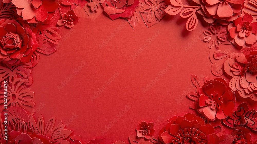 Red Paper Cuttings background - a vivid and traditional sight. This image features a beautiful background filled with red paper cuttings, exuding a sense of cultural charm and festive atmosphere. Red Paper Cuttings background - a vivid and traditional sight. This image features a beautiful background filled with red paper cuttings, exuding a sense of cultural charm and festive atmosphere.