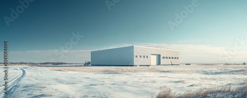 Obraz na płótnie Data center building with solar panels in snow w salonie