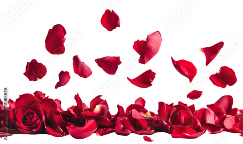 Fototapeta Naklejka Na Ścianę i Meble -  Floating red rose petals, isolated on transparent cutout background