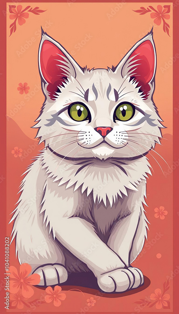 Cute Cartoonish Cat with Big Eyes and Whiskers Cute Cartoonish Cat with Big Eyes and Whiskers